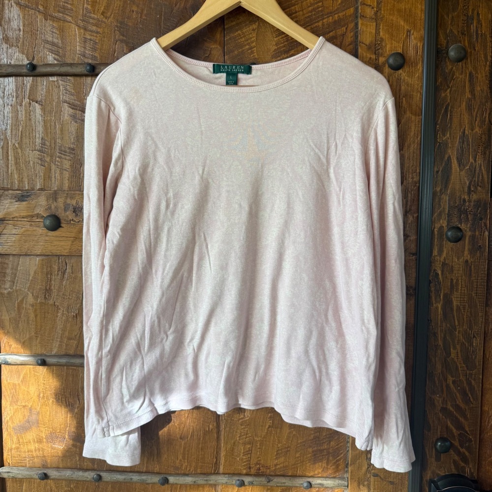Lauren Ralph Lauren Pink Marble Print‎ Cotton Long Sleeve Top Womens Large